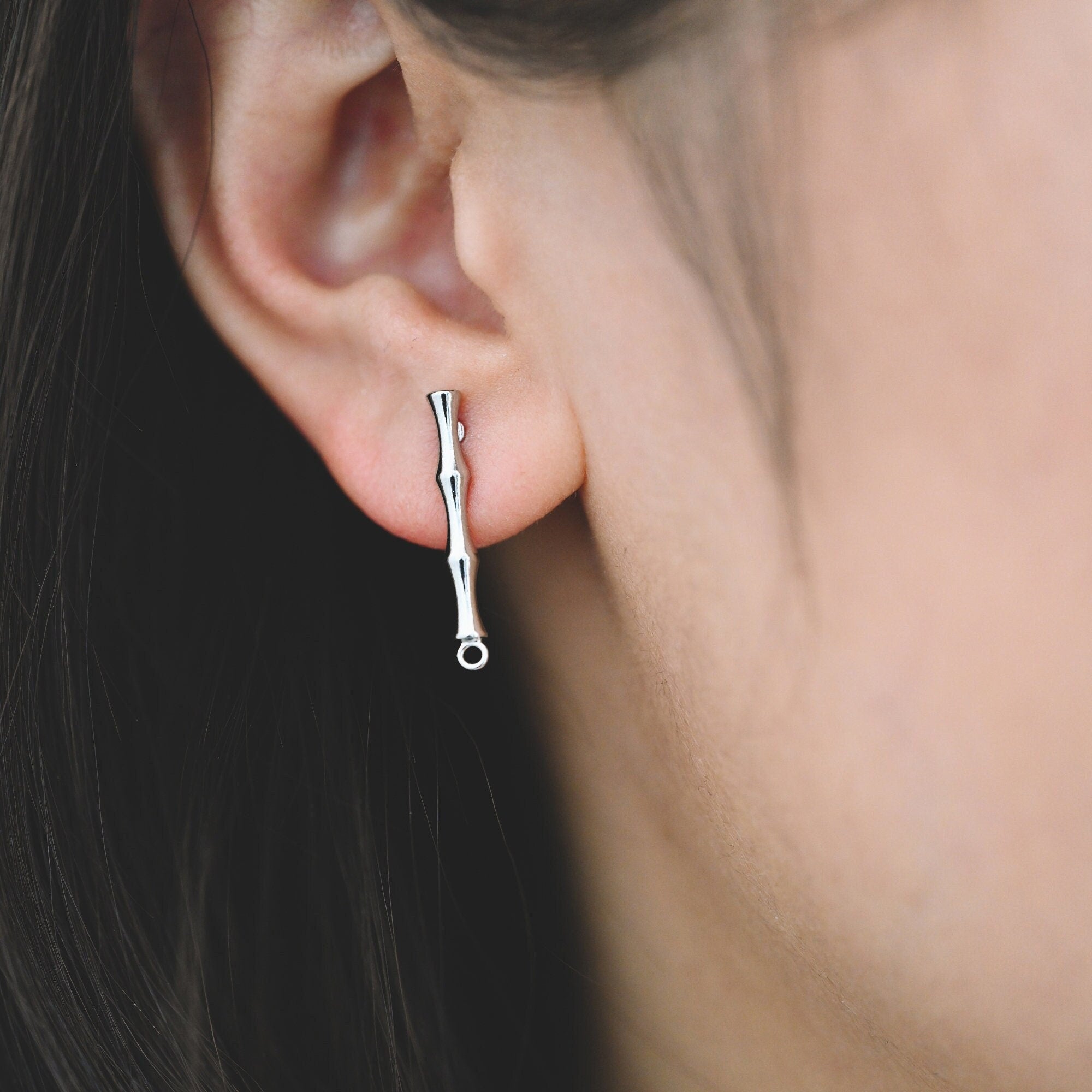 10pcs Gold/ Silver Tone Bar Ear Studs 24mm, Gold plated Brass Stick Earrings (#GB-1460)